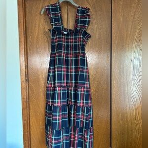 Hill House Plaid Tiered Maxi Dress - Navy, Red & Green